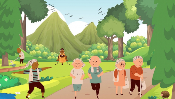 disegno persone anziani in un parco