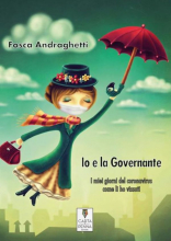 foto della copertina del libro, ritrae Mary Poppins che vola con ombrello aperto in una mano e borsa nell'altra, cappellino e mascherina 